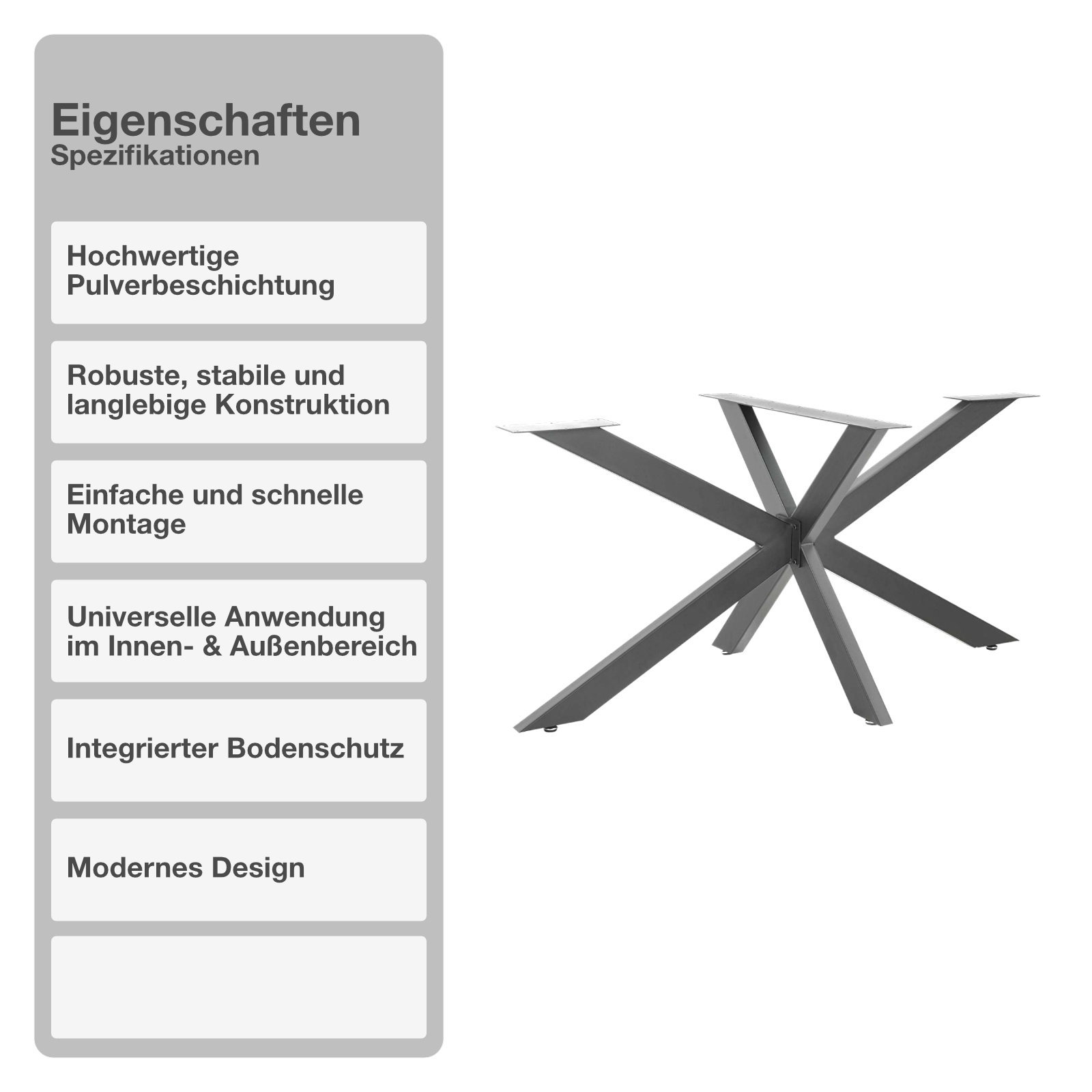 Tischgestell | Anthrazit | 120x78x71cm | Spider | Kreuzgestell | Tischkufen