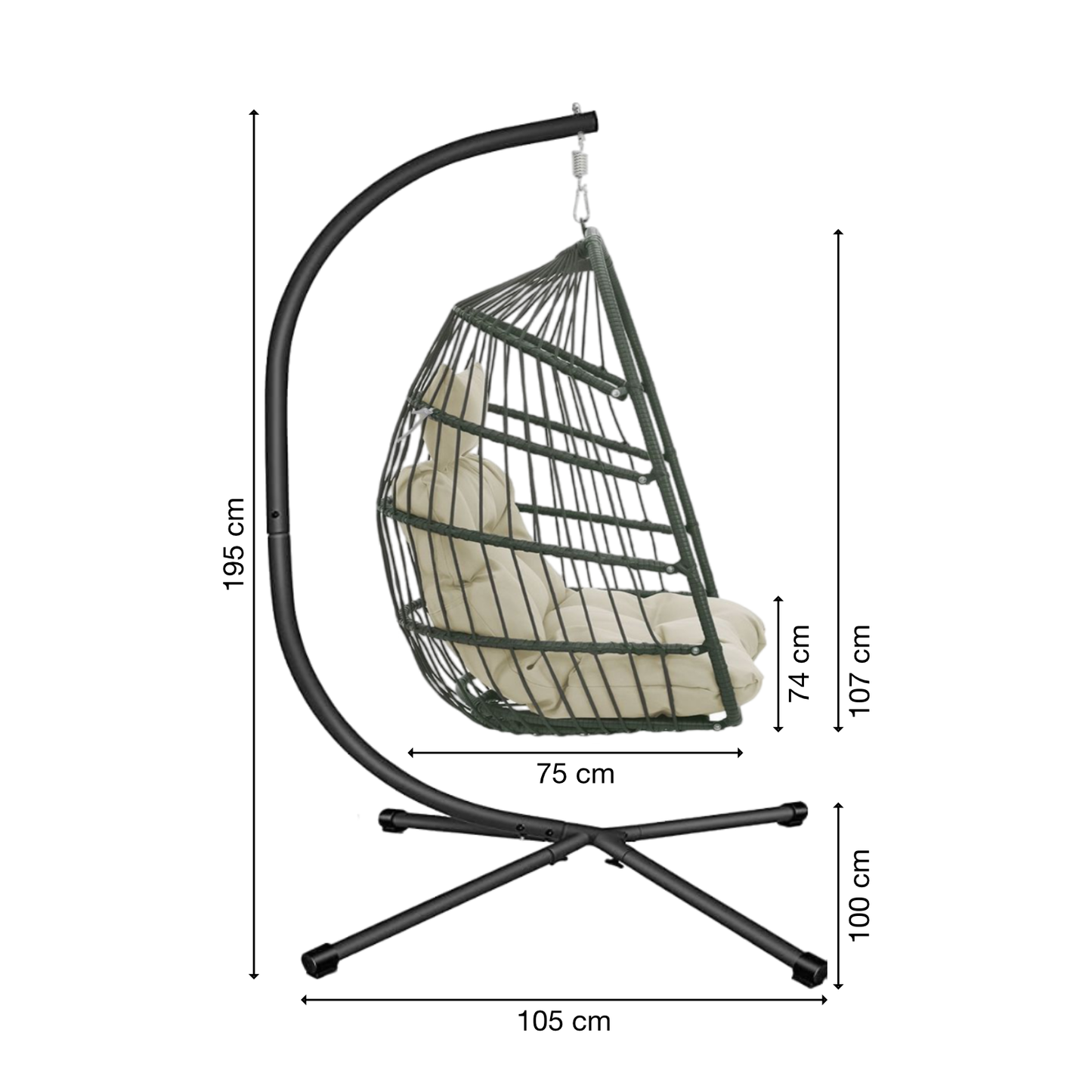 Hängeschaukel | Rattan-Optik | Khaki | Hängekorb | Hängesessel | Kissen