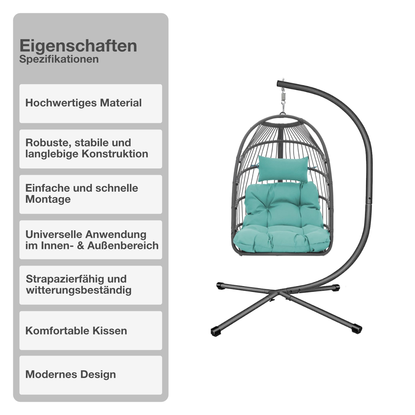 Hängeschaukel | Rattan-Optik | Türkis | Hängekorb | Hängesessel | Kissen