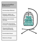 Hängeschaukel | Rattan-Optik | Türkis | Hängekorb | Hängesessel | Kissen