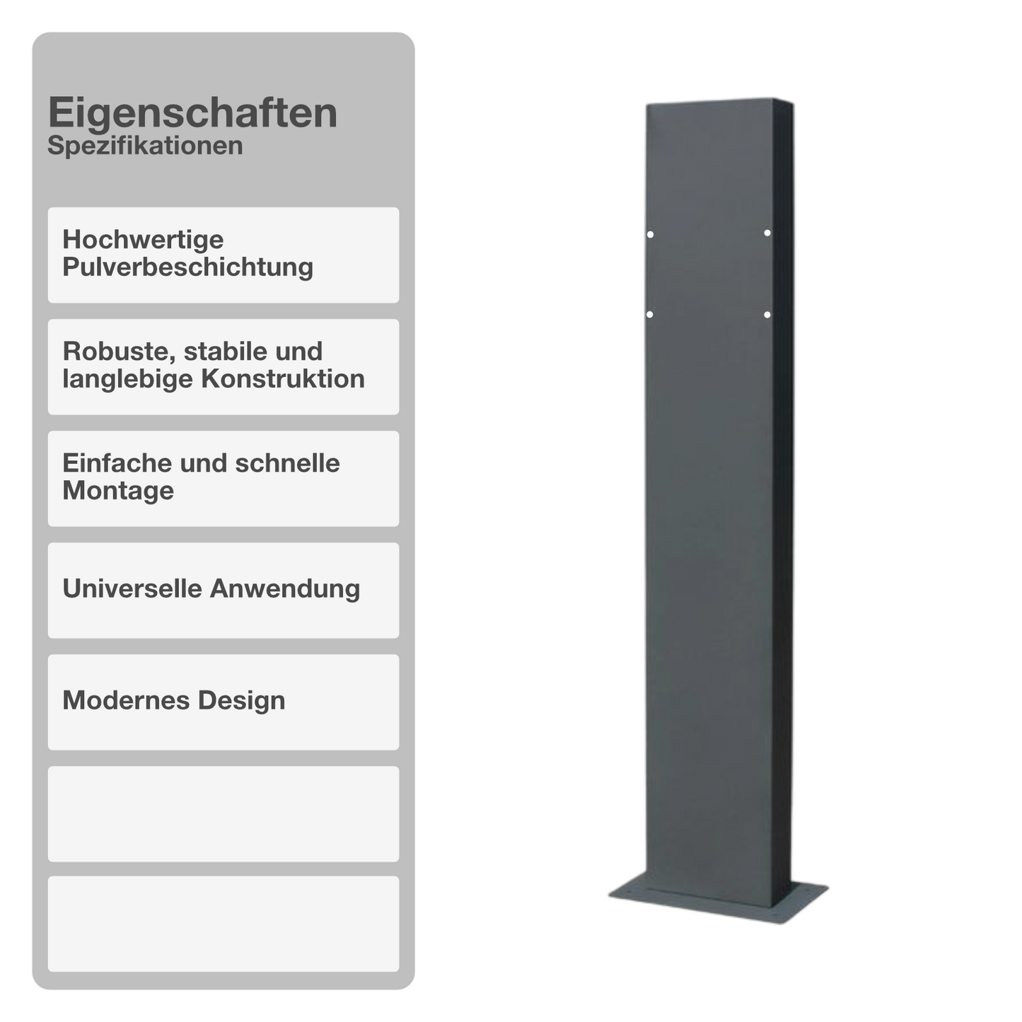 Briefkastenhalterung | Edelstahl | Anthrazit | 35x170x18cm | Standfuß | Eckig