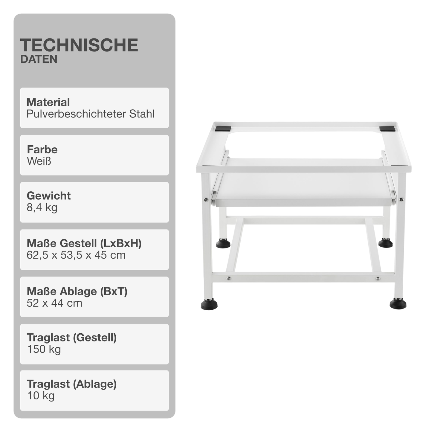 Untergestell für Waschmaschine | Ausziehbar | Weiß | Ablage | Trockner