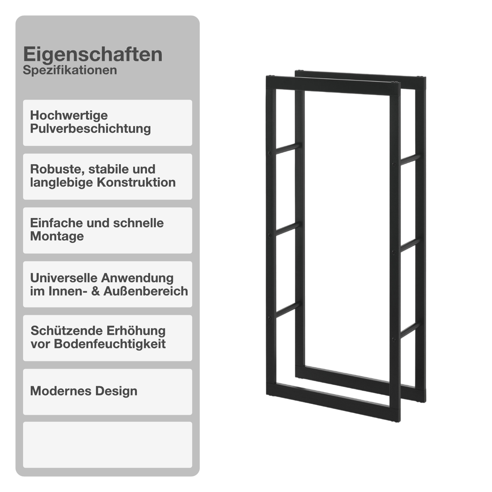 Kaminholzregal | Stahl | Schwarz | 60x150x25cm | Feuerholzregal | Brennholz