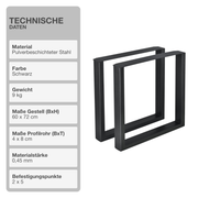 Tischgestell | 2 Stück | Schwarz | 60x72cm | Tischbeine | Untergestell