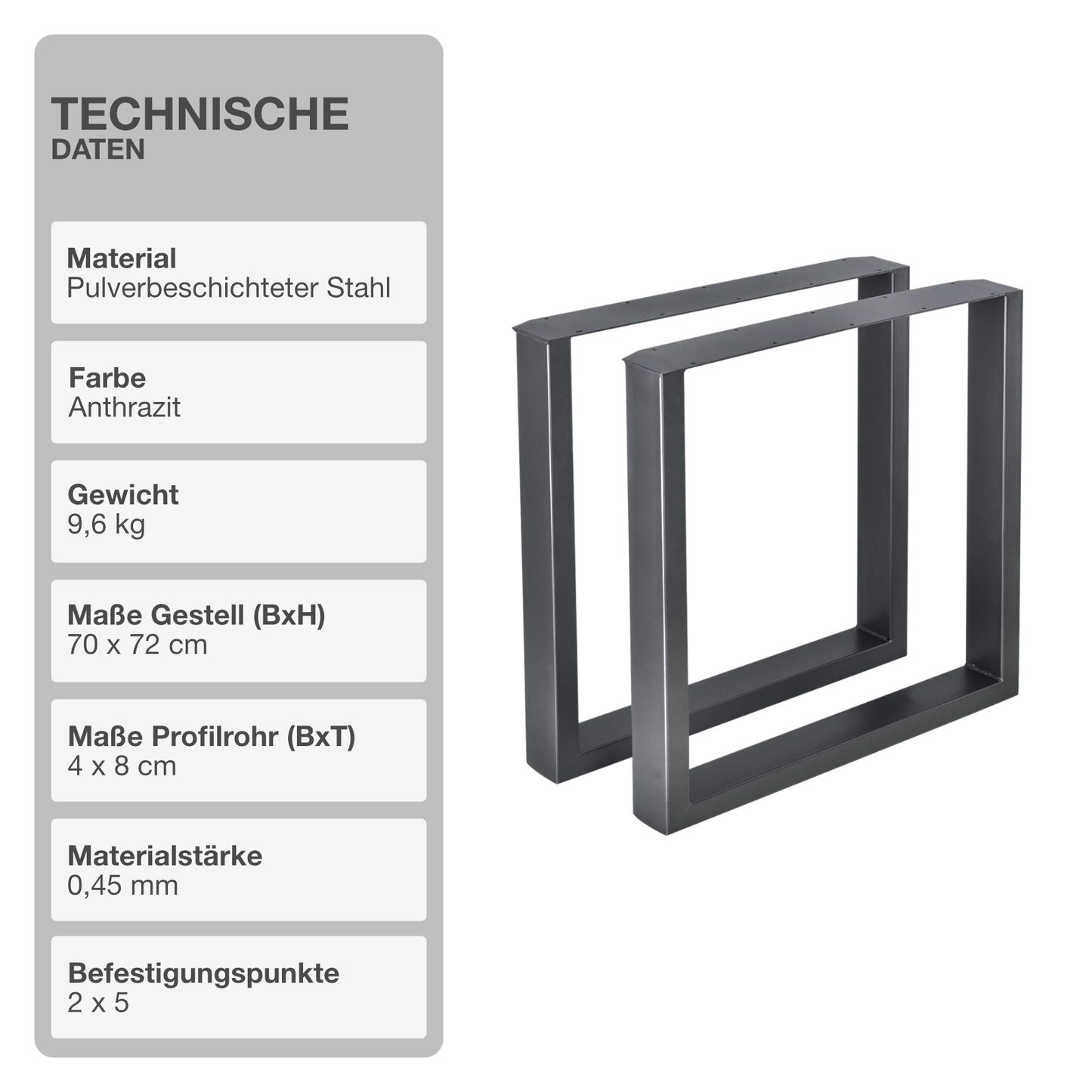 Tischgestell | 2 Stück | Anthrazit | 70x72cm | Tischbeine | Untergestell