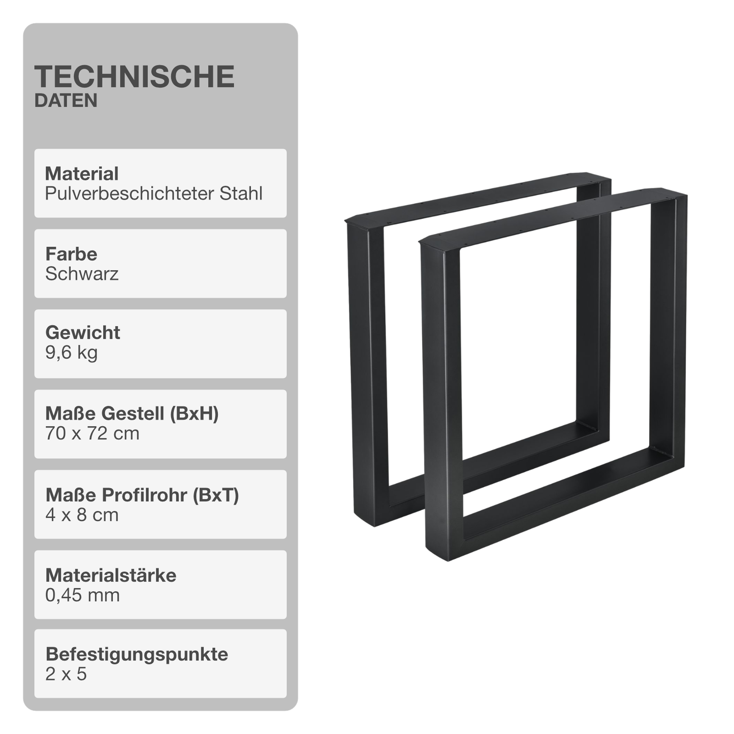 Tischgestell | 2 Stück | Schwarz | 70x72cm | Tischbeine | Untergestell