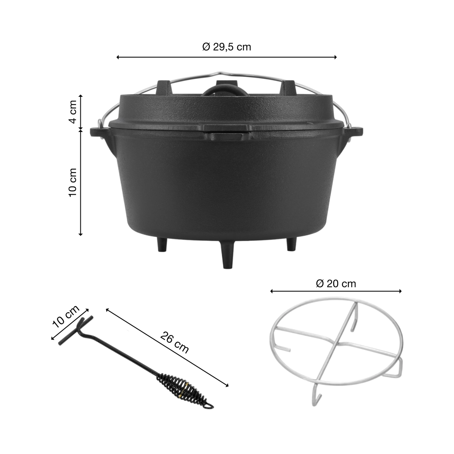 Dutch Oven | Gusseisen | 7,3L | Feuertopf | Kochtopf | Schmortopf | Deckel