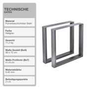 Tischgestell | 2 Stück | Hellgrau | 90x72cm | Tischbeine | Untergestell