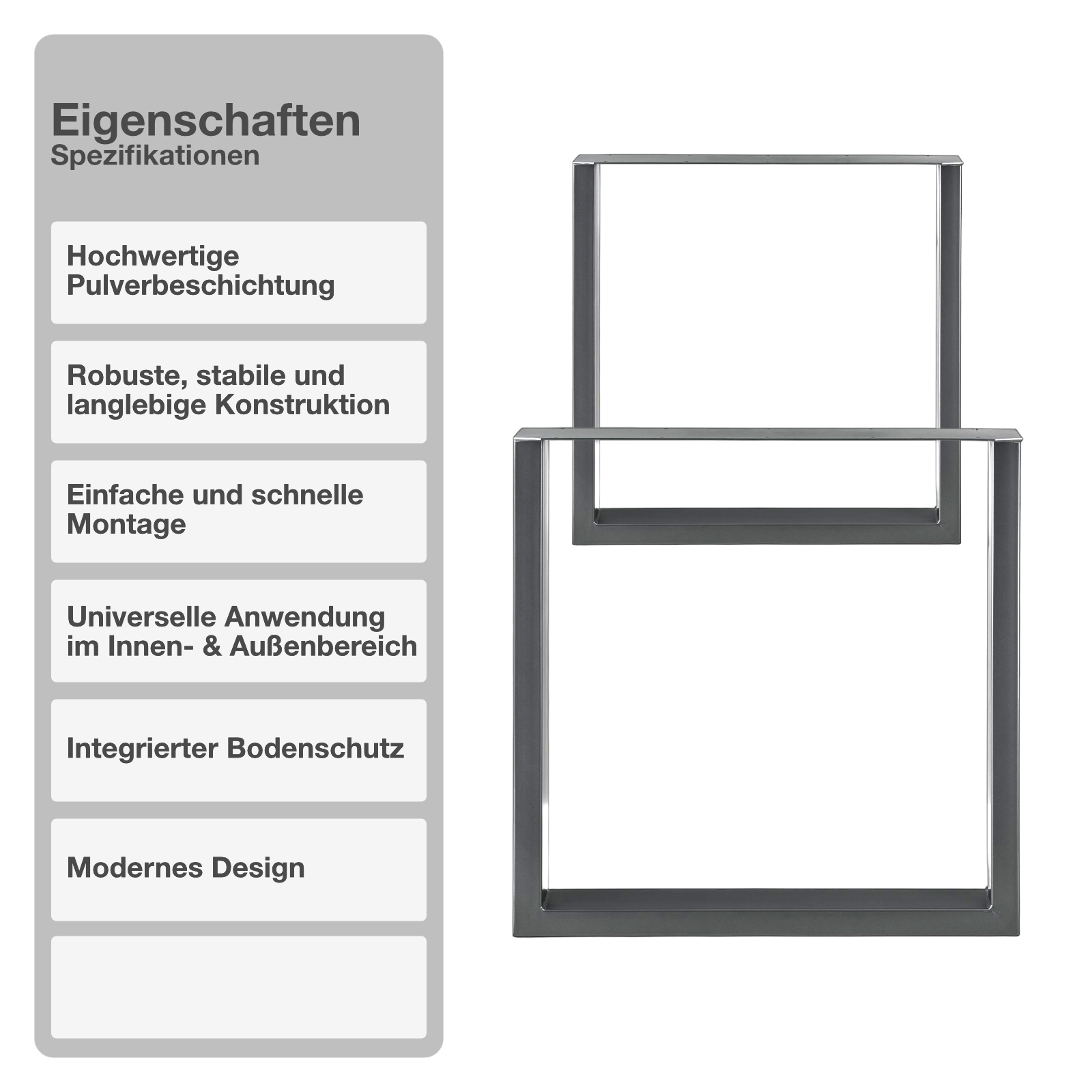 Tischgestell | 2 Stück | Anthrazit | 70x72cm | Tischbeine | Untergestell