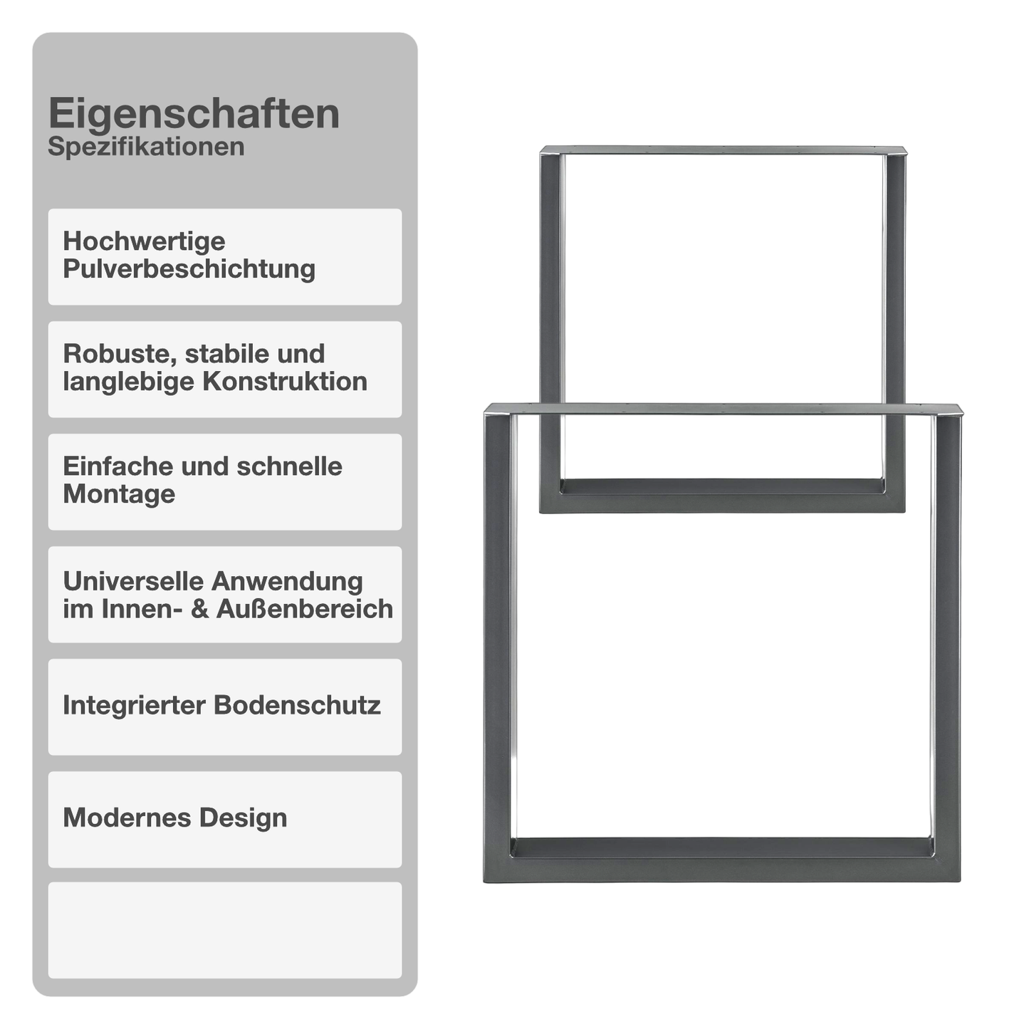 Tischgestell | 2 Stück | Anthrazit | 70x72cm | Tischbeine | Untergestell