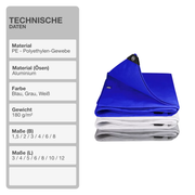 Abdeckplane | Polyethylen | Blau | 180 g/m2 | 8x10m | Gewebeplane | Schutz