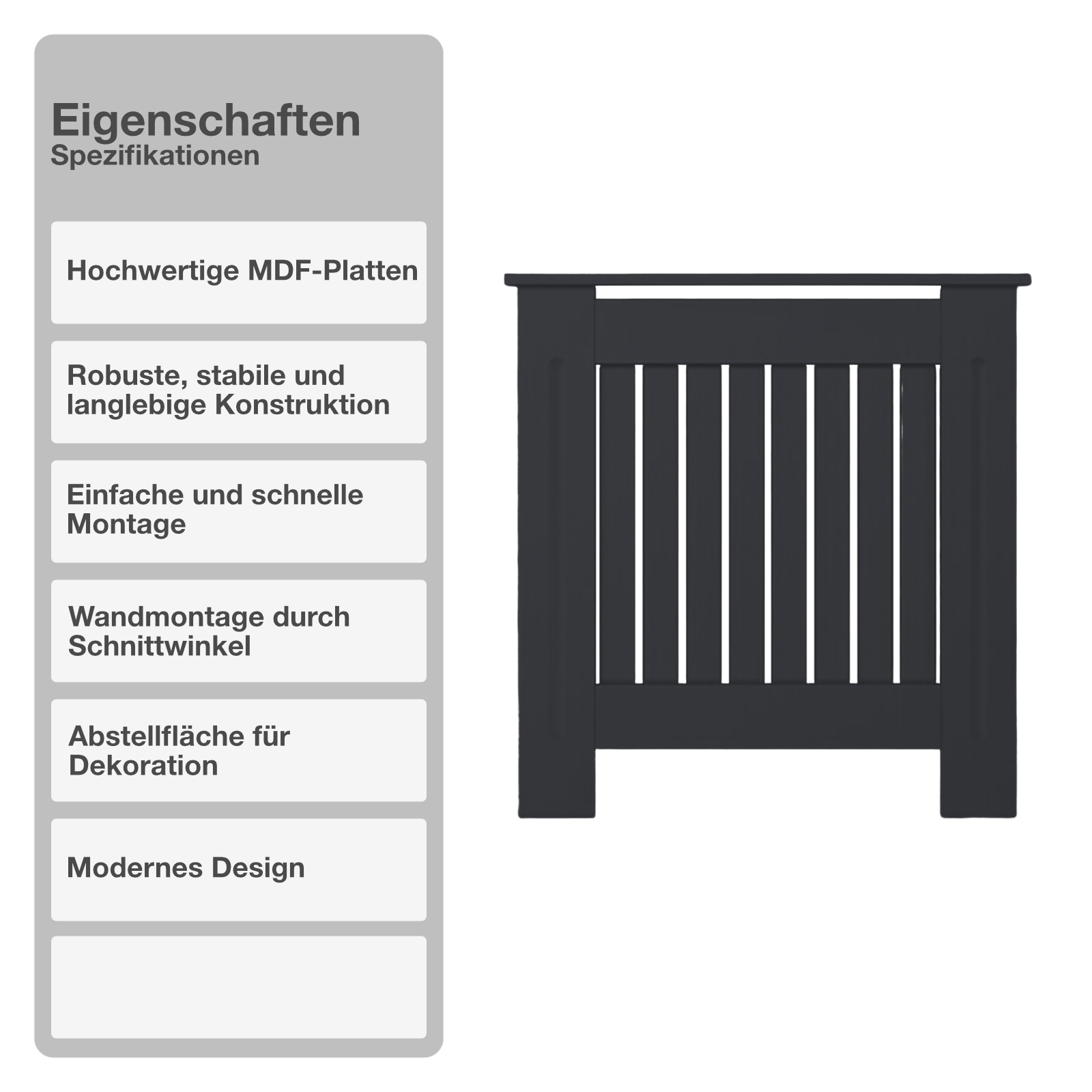 Heizungsverkleidung | MDF | Holz | Anthrazit | 78x82cm | Cover | Landhaus