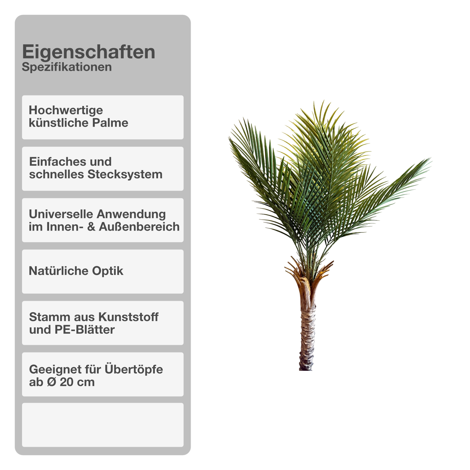 Tropische Palme | künstliche Pflanze | Dekoration | im Topf | 210 cm
