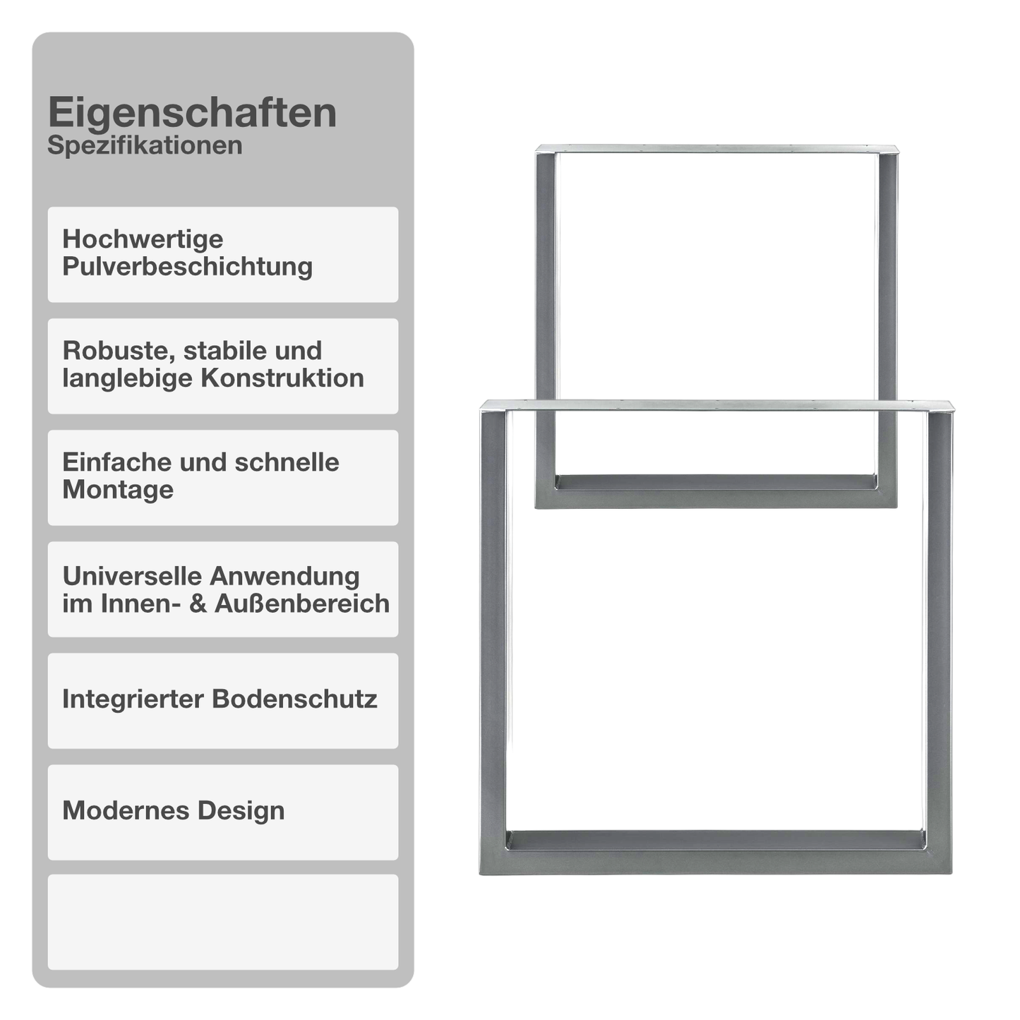 Tischgestell | 2 Stück | Hellgrau | 60x72cm | Tischbeine | Untergestell