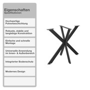 Tischgestell | Schwarz | 85x85x71cm | Spider | Kreuzgestell | Tischkufen