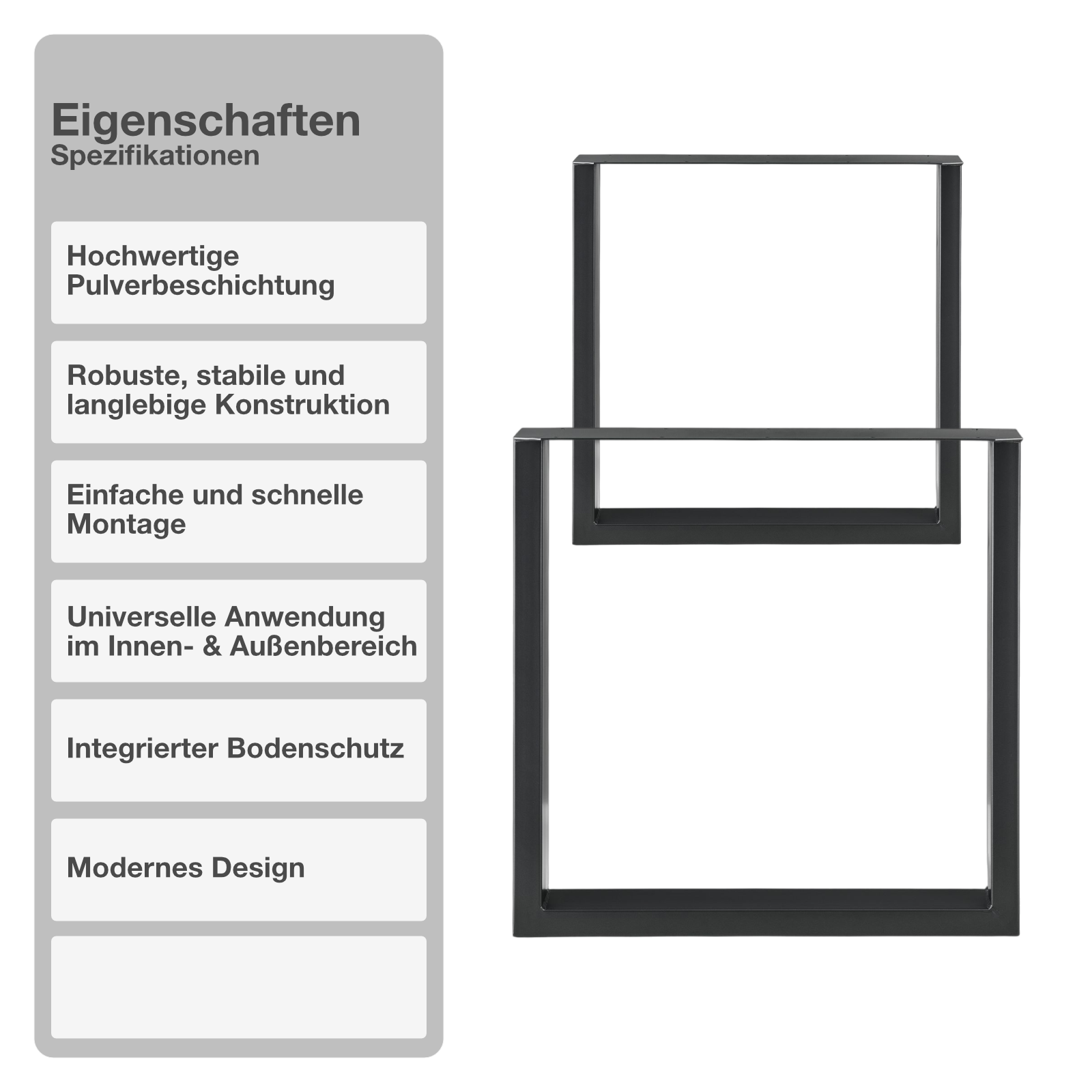 Tischgestell | 2 Stück | Schwarz | 90x72cm | Tischbeine | Untergestell