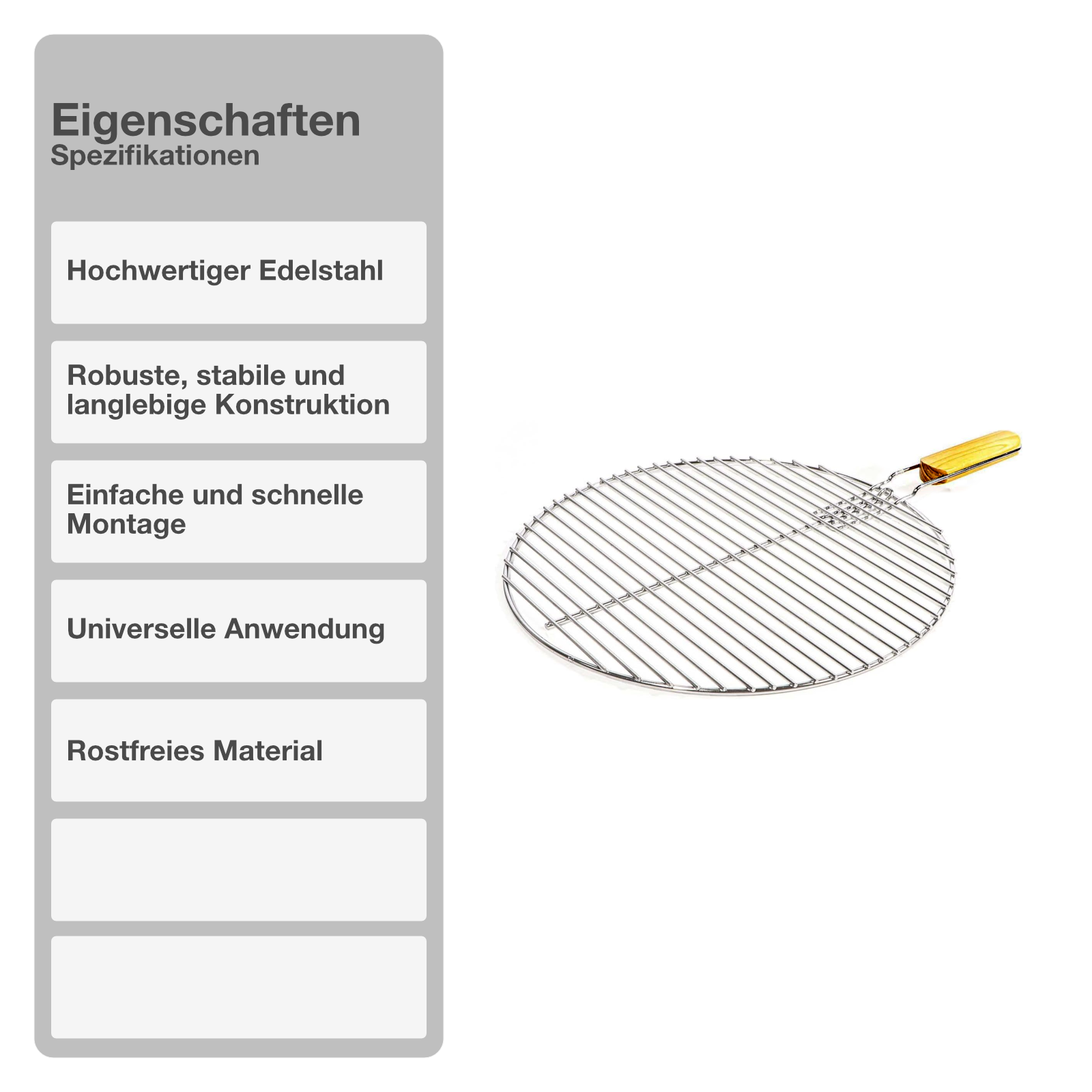 Grillrost | Edelstahl | ø 54,5cm | Kugelgrill | Gasgrill | Rund | Holzgriff