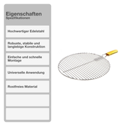 Grillrost | Edelstahl | ø 54,5cm | Kugelgrill | Gasgrill | Rund | Holzgriff