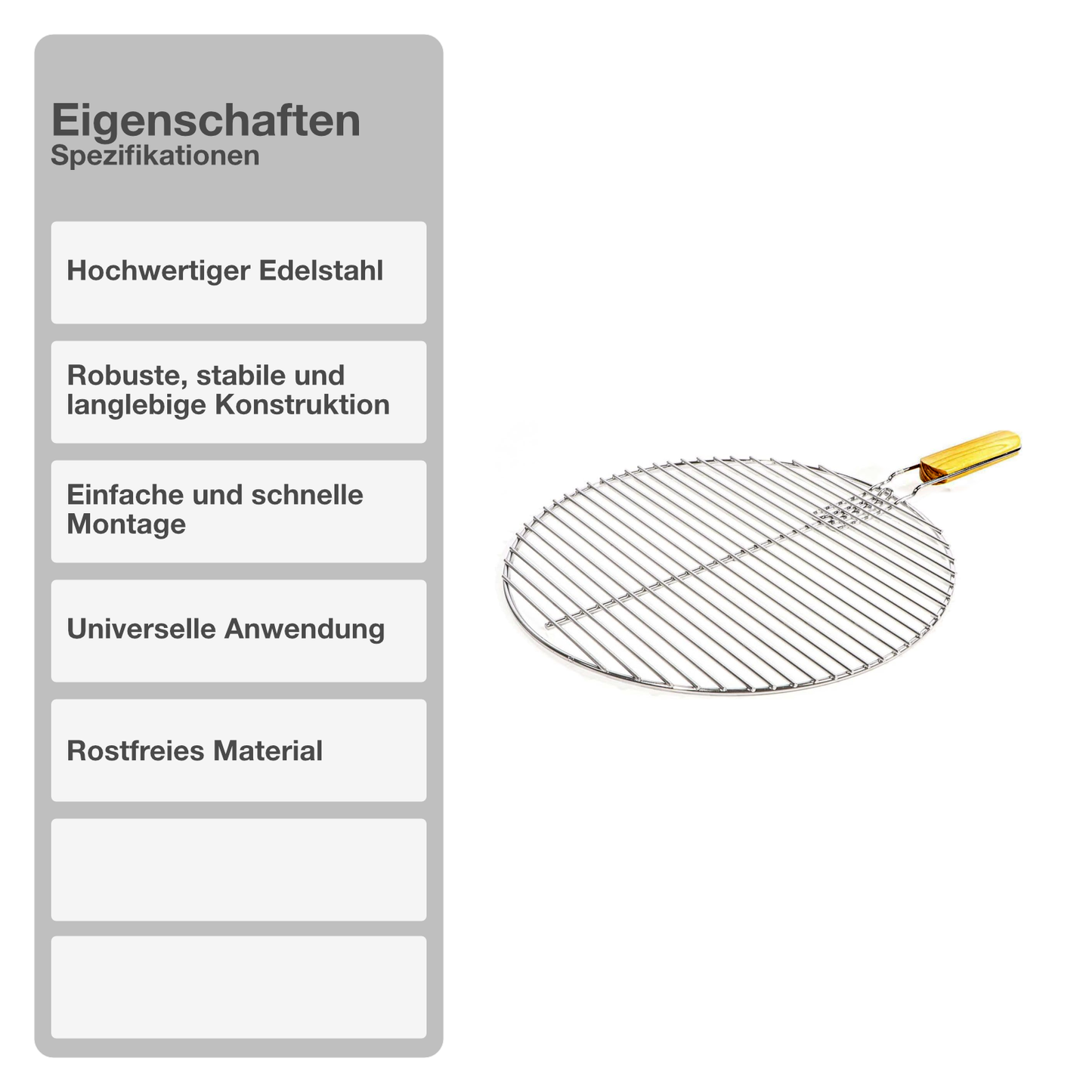 Grillrost | Edelstahl | ø 44,5cm | Kugelgrill | Gasgrill | Rund | Holzgriff