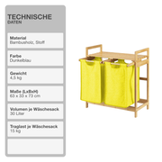 Wäschekorb | Bambus | Gelb | 2x30L | Wäschesammler | Wäschesortierer