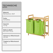 Wäschekorb | Bambus | Grün | 2x30L | Wäschesammler | Wäschesortierer