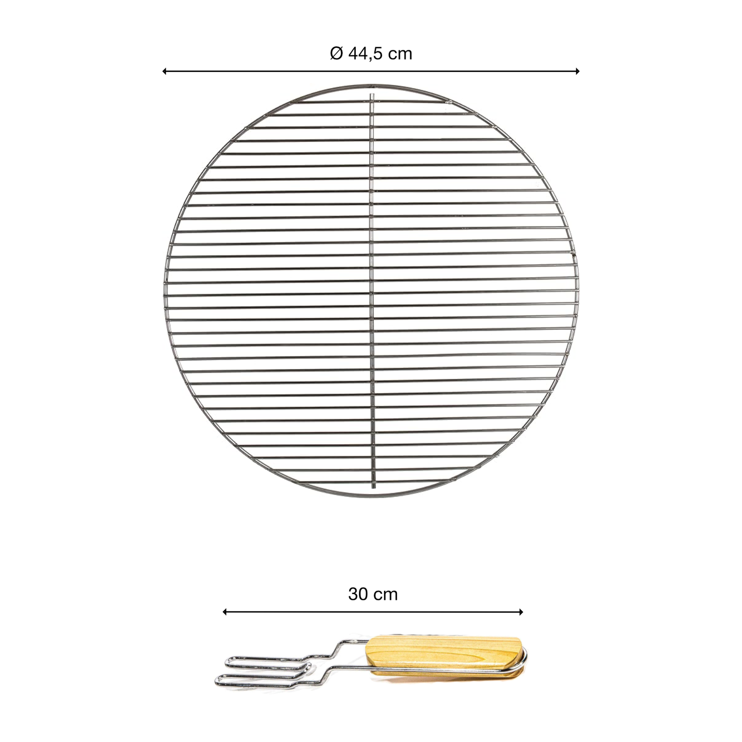 Grillrost | Edelstahl | ø 44,5cm | Kugelgrill | Gasgrill | Rund | Holzgriff