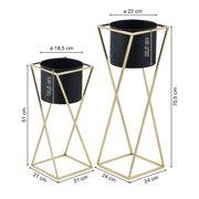 Blumenständer mit Übertopf | Stahl | Schwarz-Gold | Set mit 2 Höhen