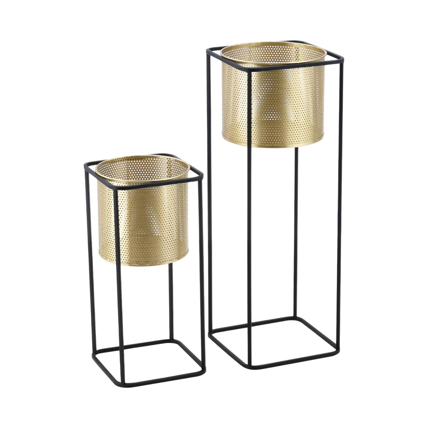 Blumenständer mit Übertopf | Stahl | Schwarz-Gold | Set mit 2 Höhen