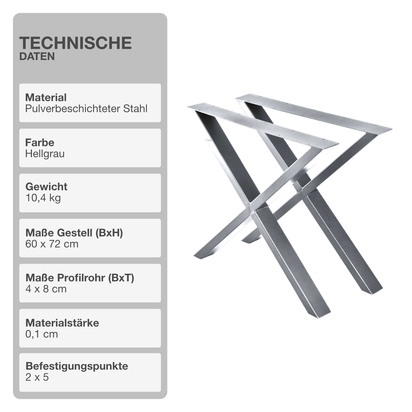 Tischgestell | Hellgrau | X-Design | 60x72cm | X-Design | Kreuzgestell