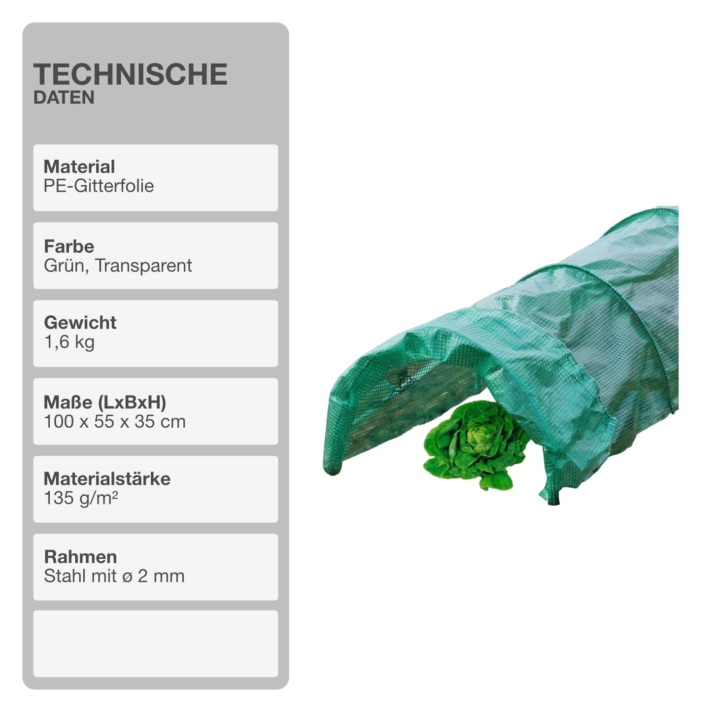 Folientunnel | PE-Gitterfolie | 300x55x35cm | Pflanztunnel | Schutztunnel