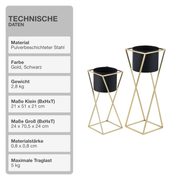 Blumenständer mit Übertopf | Stahl | Schwarz-Gold | Set mit 2 Höhen