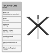 Tischgestell | Schwarz | 85x85x71cm | Spider | Kreuzgestell | Tischkufen