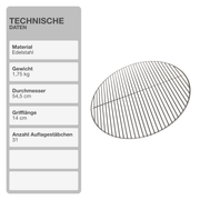 Grillrost | Edelstahl | ø 54,5cm | Kugelgrill | Gasgrill | Rund | Holzgriff