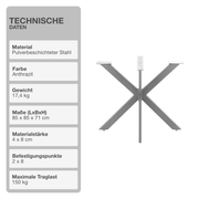 Tischgestell | Anthrazit | 85x85x71cm | Spider | Kreuzgestell | Tischkufen