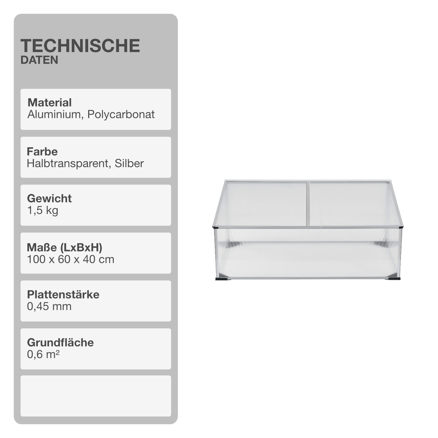 Frühbeet | Aluminium | 100x60x40cm | Beetkasten | Gewächshaus | Treibhaus