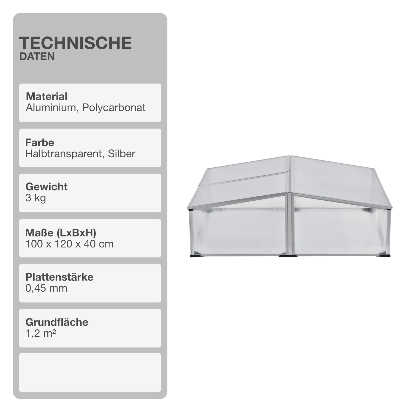 Frühbeet | Aluminium | 100x120x40cm | Beetkasten | Gewächshaus | Treibhaus