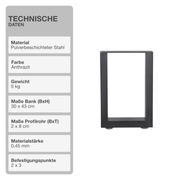 Tischgestell | 2 Stück | Anthrazit | 30x43cm | Tischbein | Gestell | Kufen