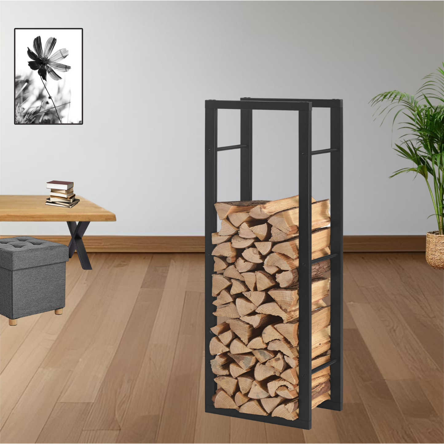 Kaminholzregal | Stahl | Schwarz | 40x100x25cm | Feuerholzregal | Brennholz