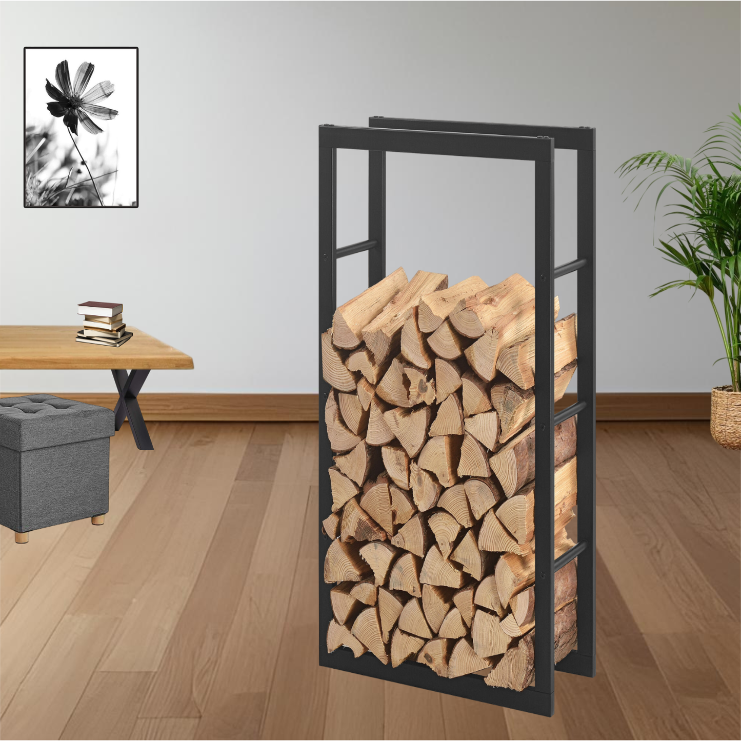 Kaminholzregal | Stahl | Schwarz | 60x150x25cm | Feuerholzregal | Brennholz